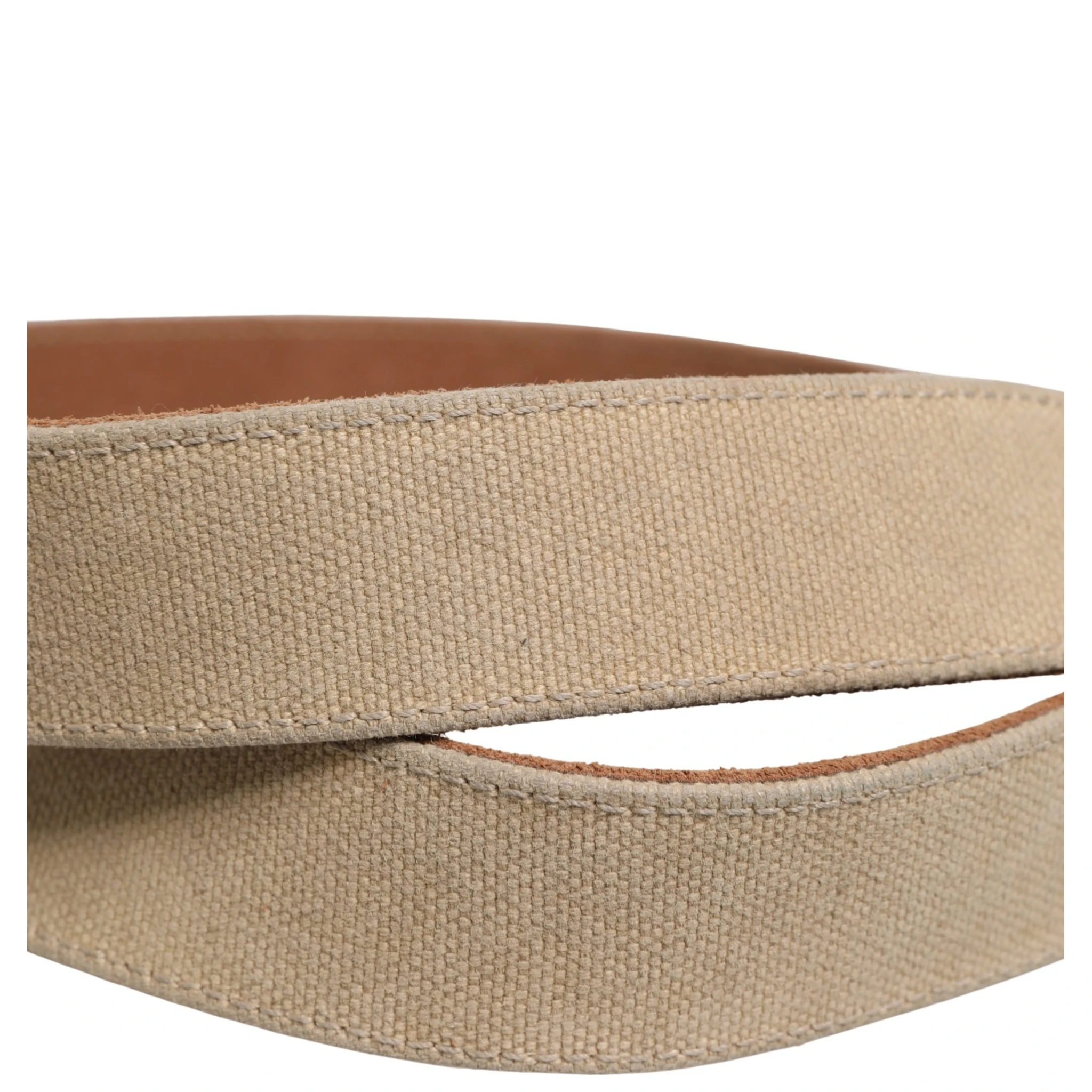 Men Beige Canvas Silver Metal Buckle Cintura Belt