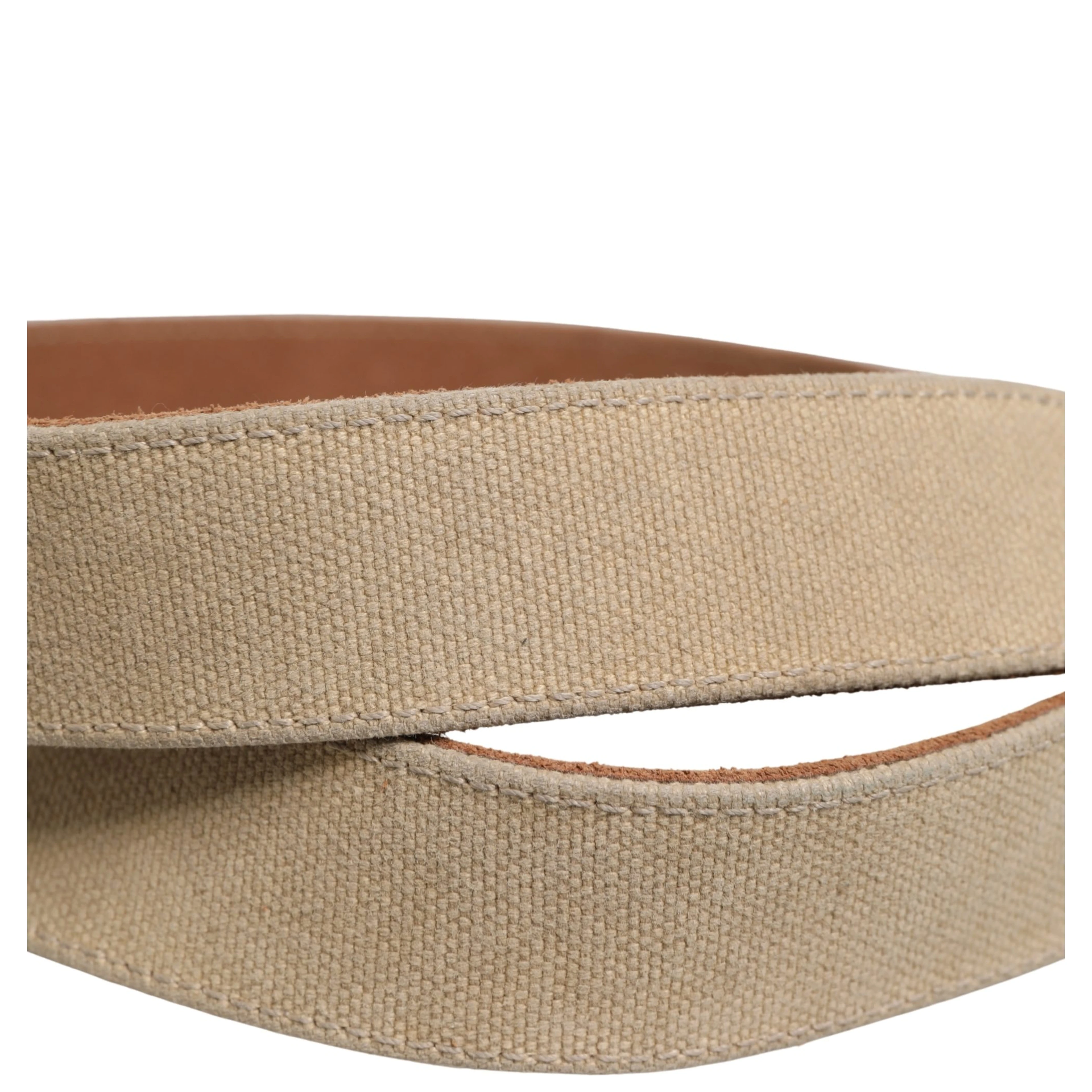 Men Beige Canvas Silver Metal Buckle Cintura Belt