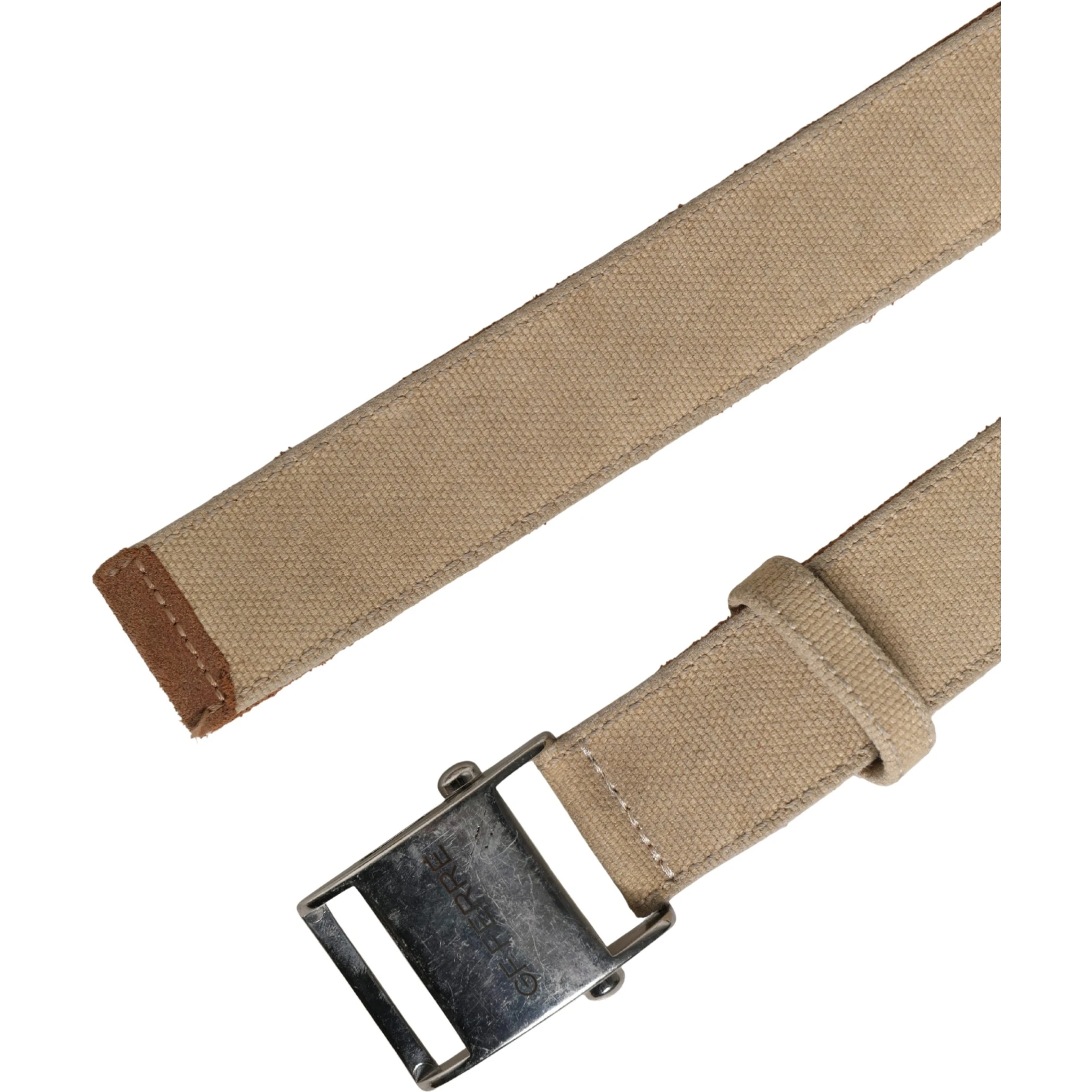 Men Beige Canvas Silver Metal Buckle Cintura Belt