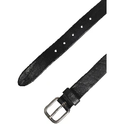 Men Black Leather Metal Buckle Belt