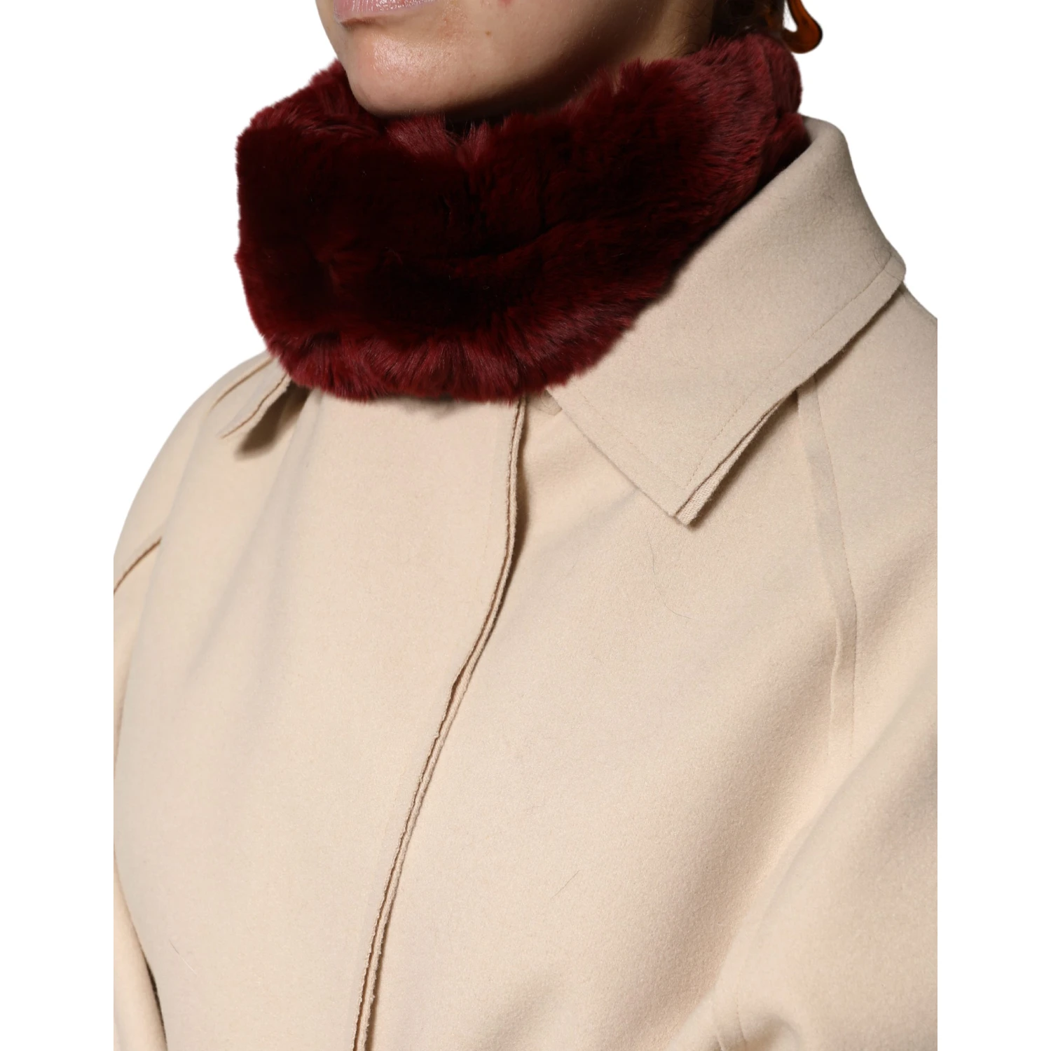Red Lamb Fur Collar Women Neck Wrap 50cm x 8cm Scarf