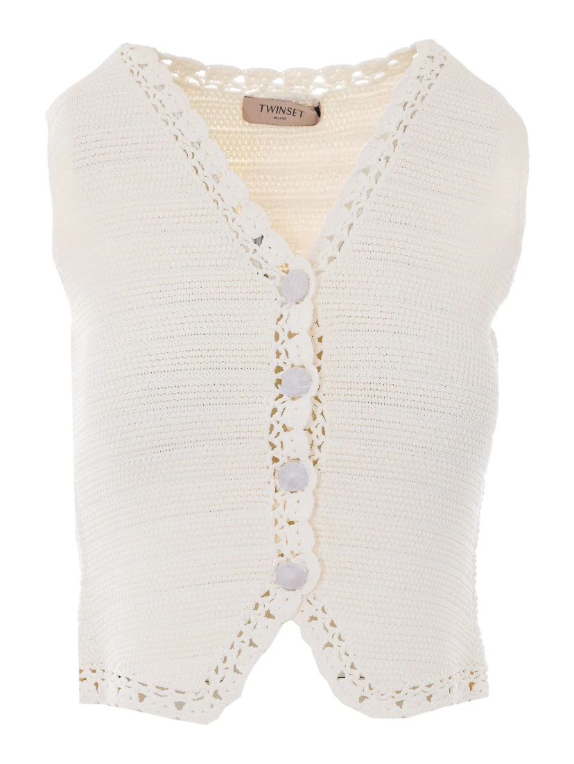 طقم ملابس علوية أبيض مكون من قطعتين