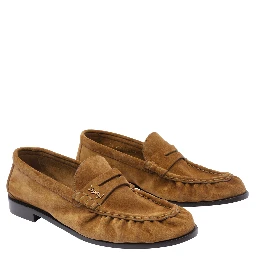 حذاء مسطح من سان لوران، بني اللون