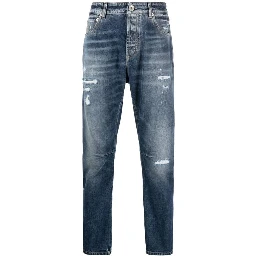 Gray Cotton Straight-Leg Jeans