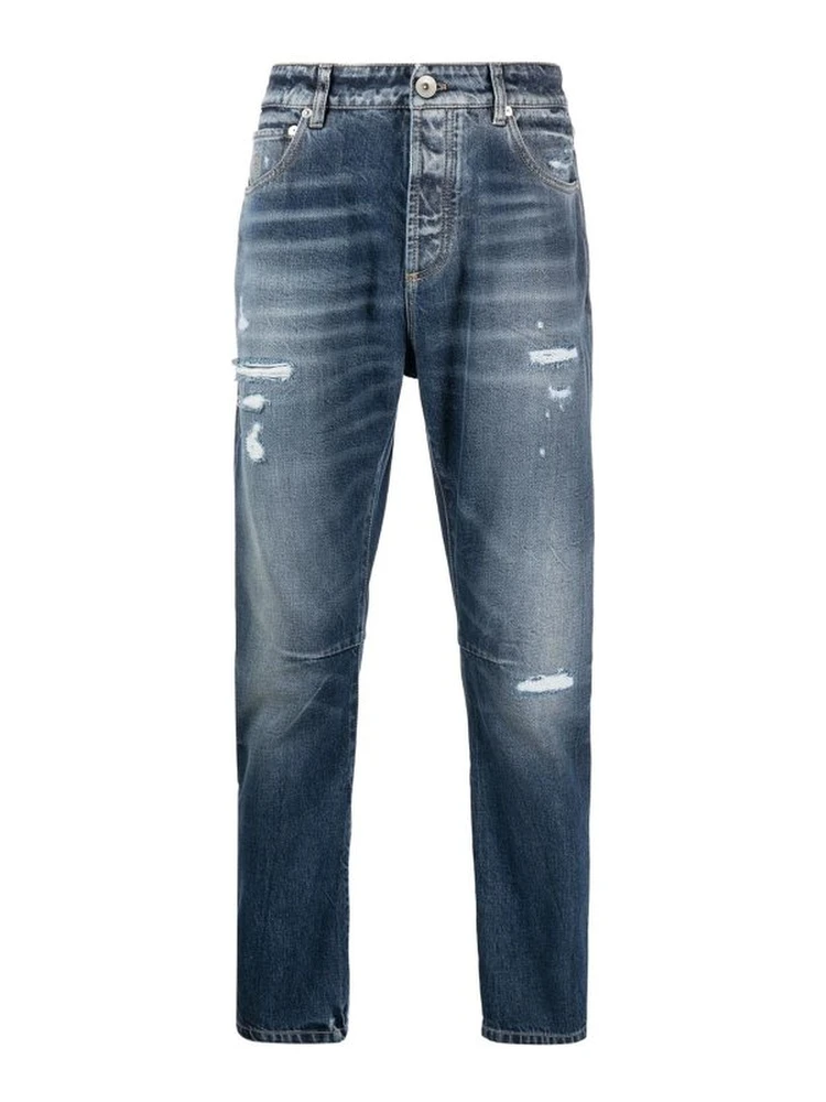 Gray Cotton Straight-Leg Jeans