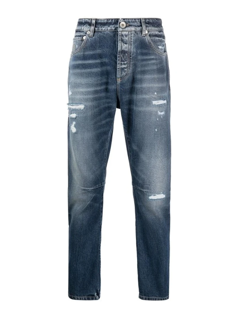 Gray Cotton Straight-Leg Jeans