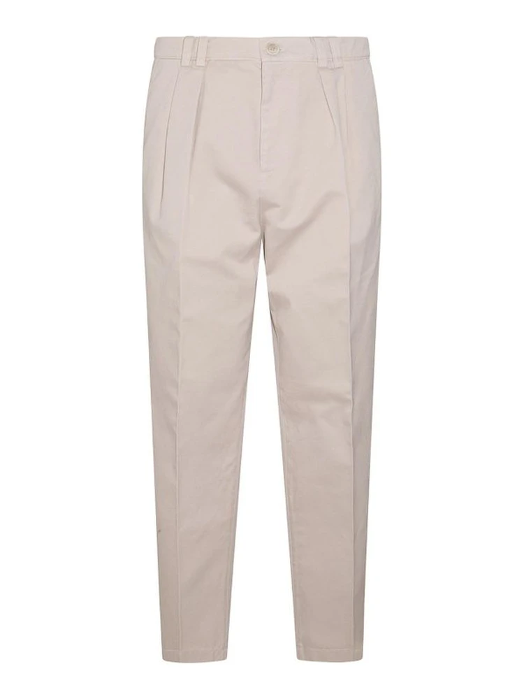 Beige Cotton Casual Pants
