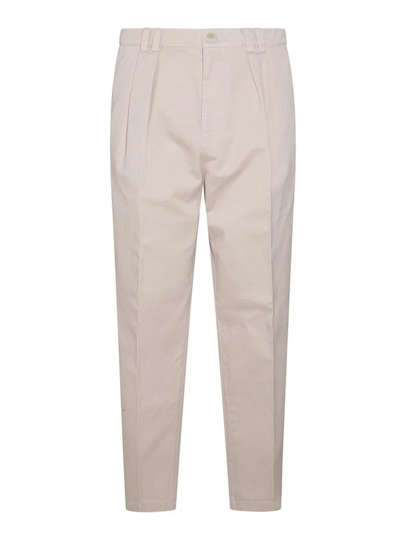 Beige Cotton Casual Pants