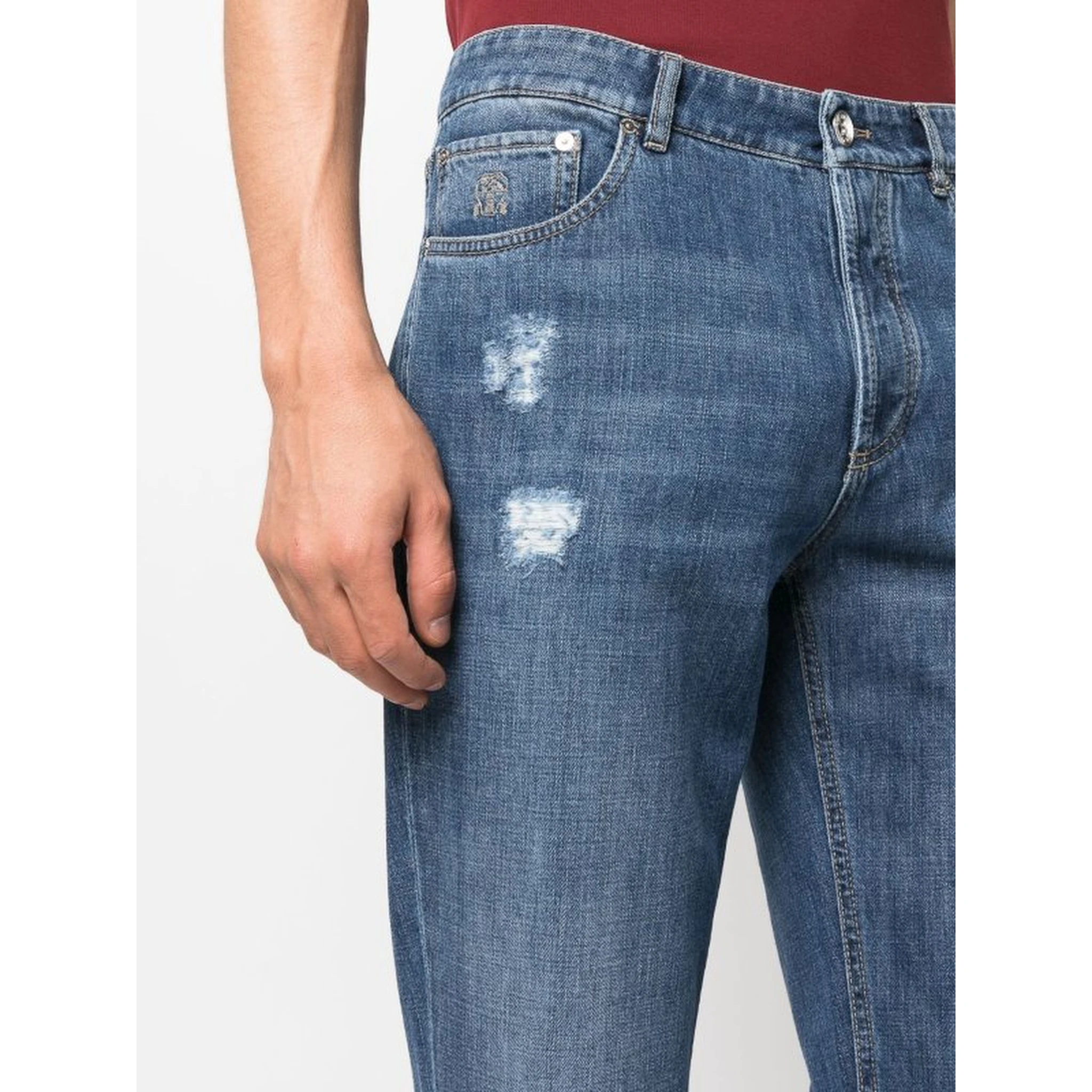 بنطلون جينز أزرق قطني بقصة مستقيمة