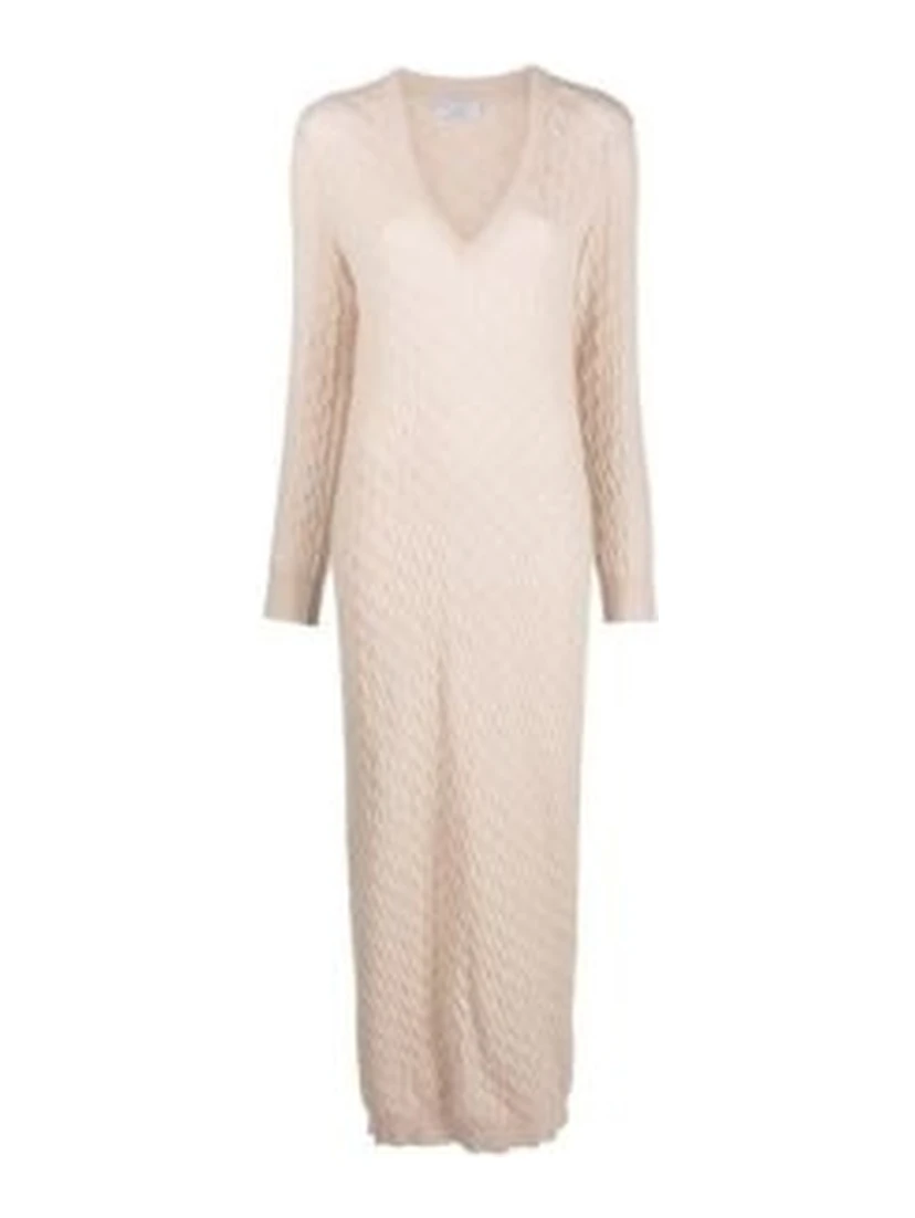 Beige Wool Casual Dress