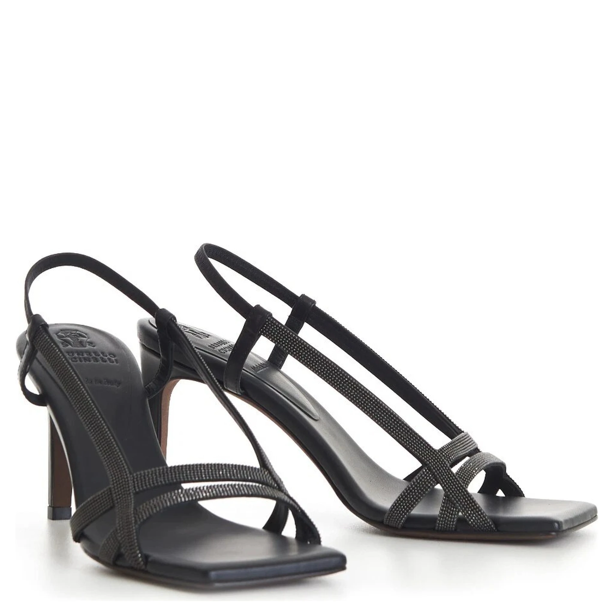 صندل أسود بكعب ستيليتو من الجلد