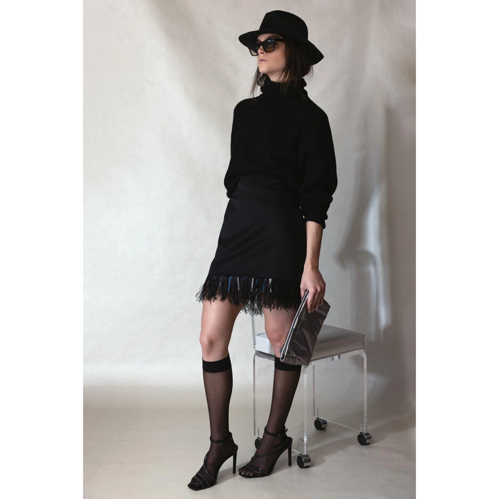 Black Acetate Mini Skirt