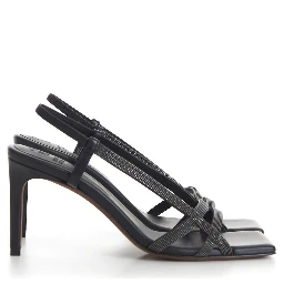 صندل أسود بكعب ستيليتو من الجلد