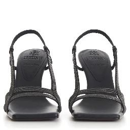 صندل أسود بكعب ستيليتو من الجلد