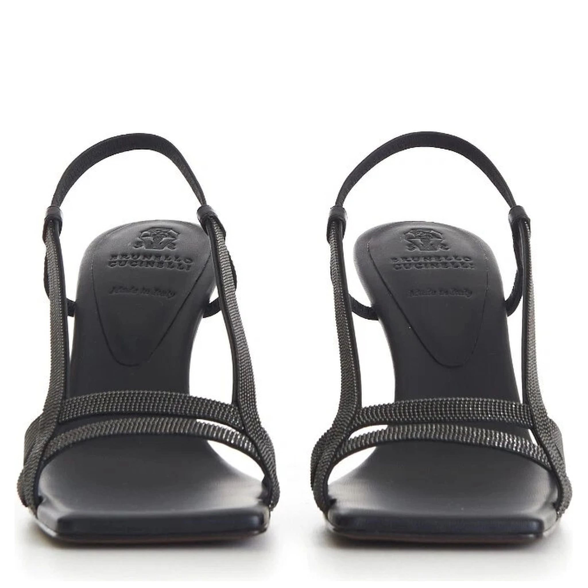 صندل أسود بكعب ستيليتو من الجلد