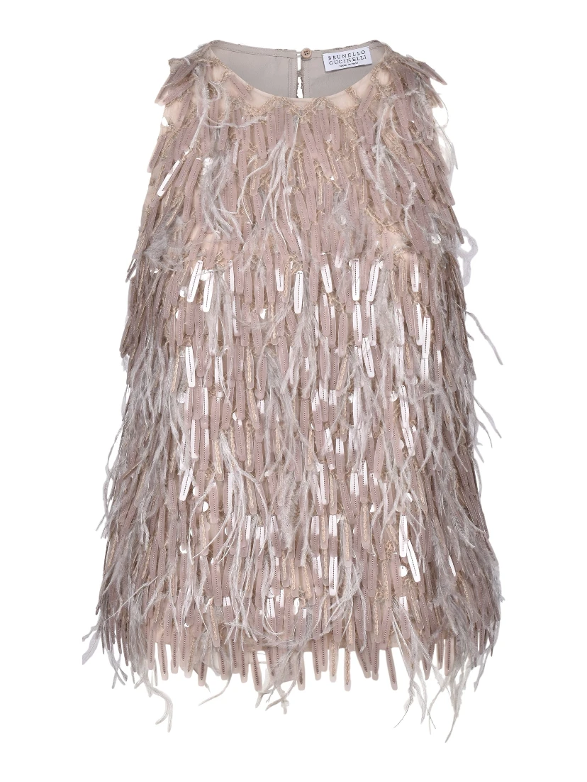 Beige Silk Cocktail Dress