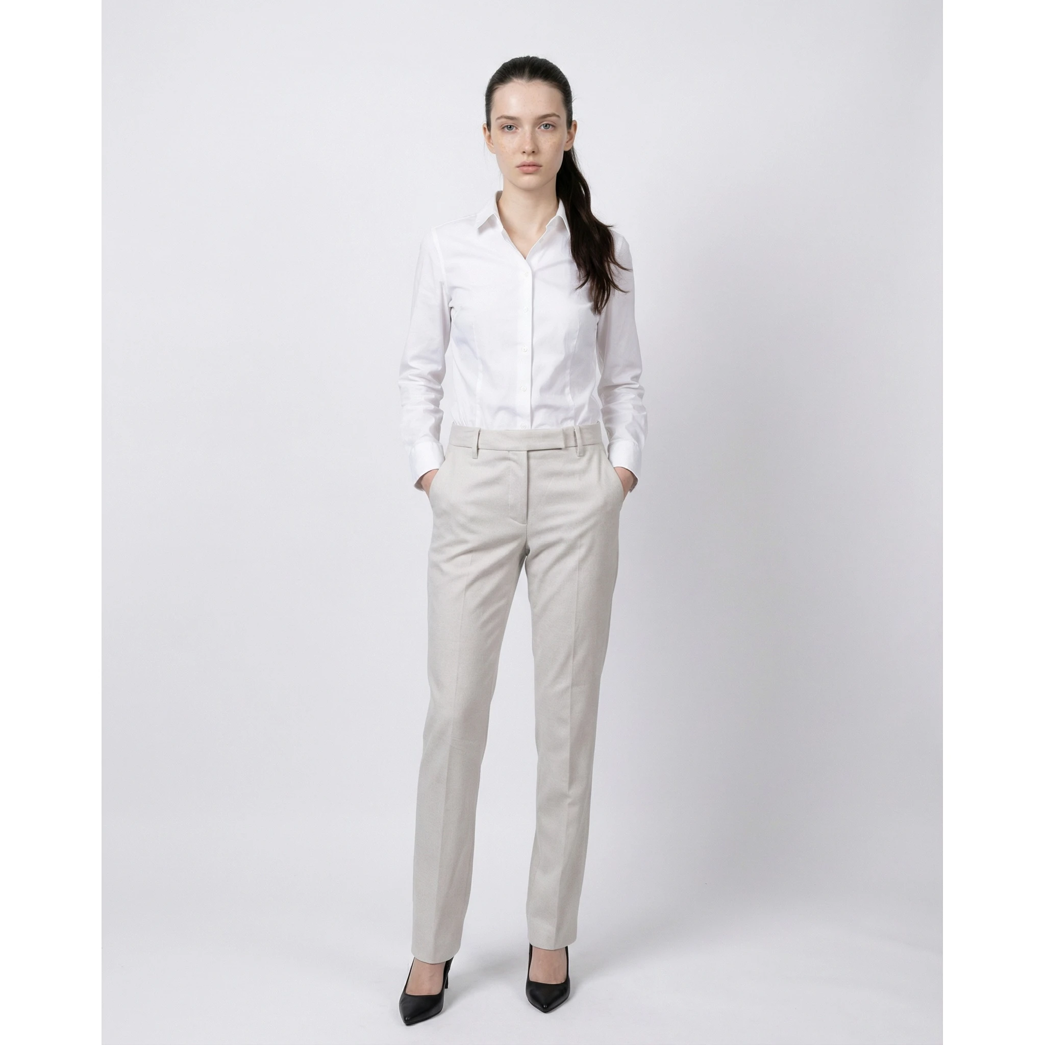White Cotton Casual Pants