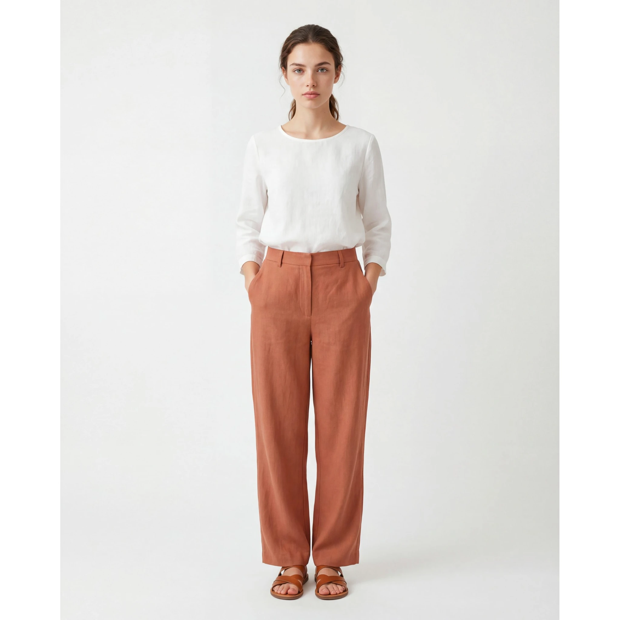 Orange Viscose Casual Pants