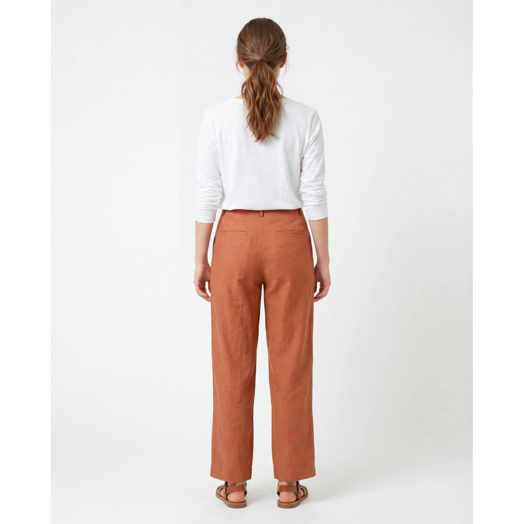 Orange Viscose Casual Pants