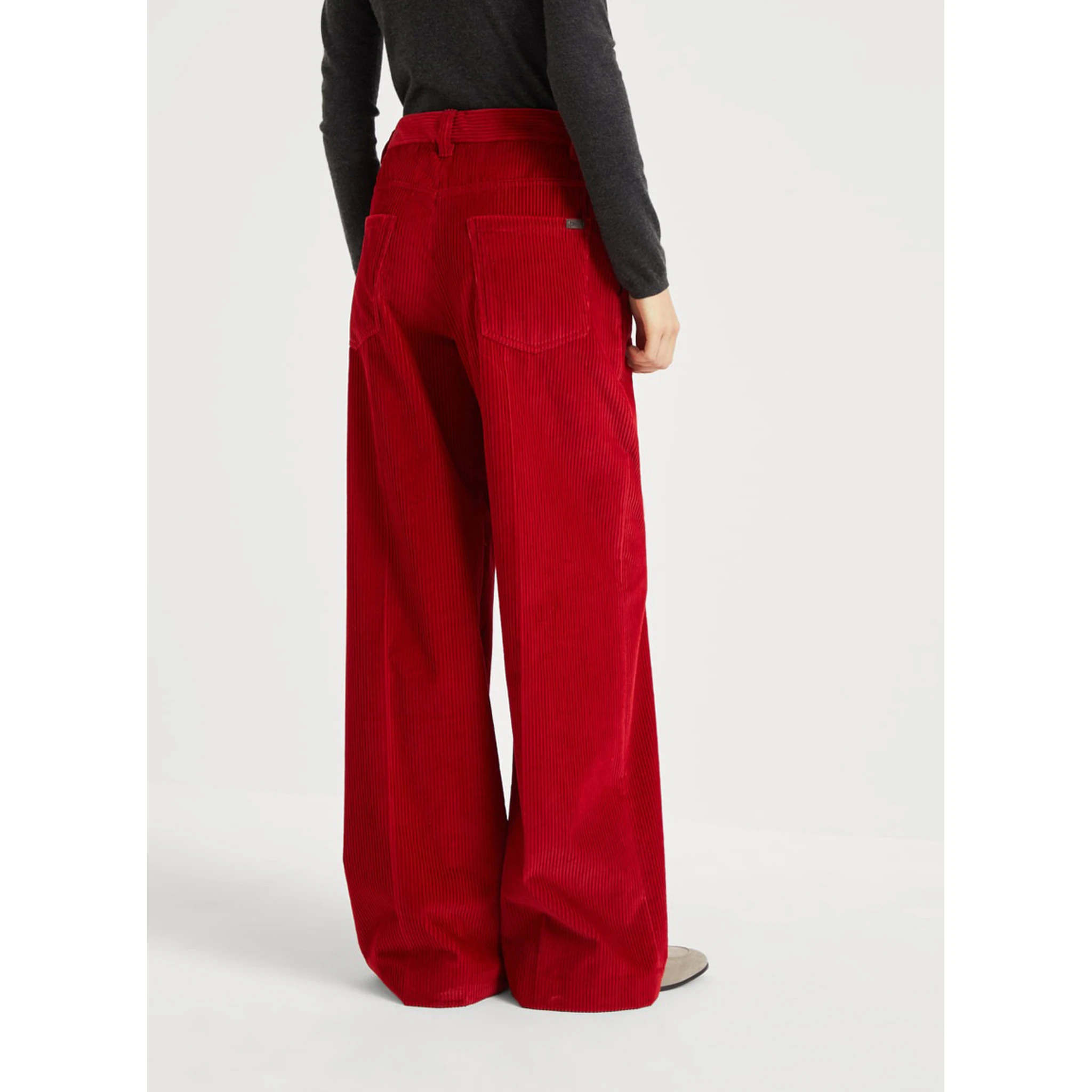 Red Cotton Flared Pants
