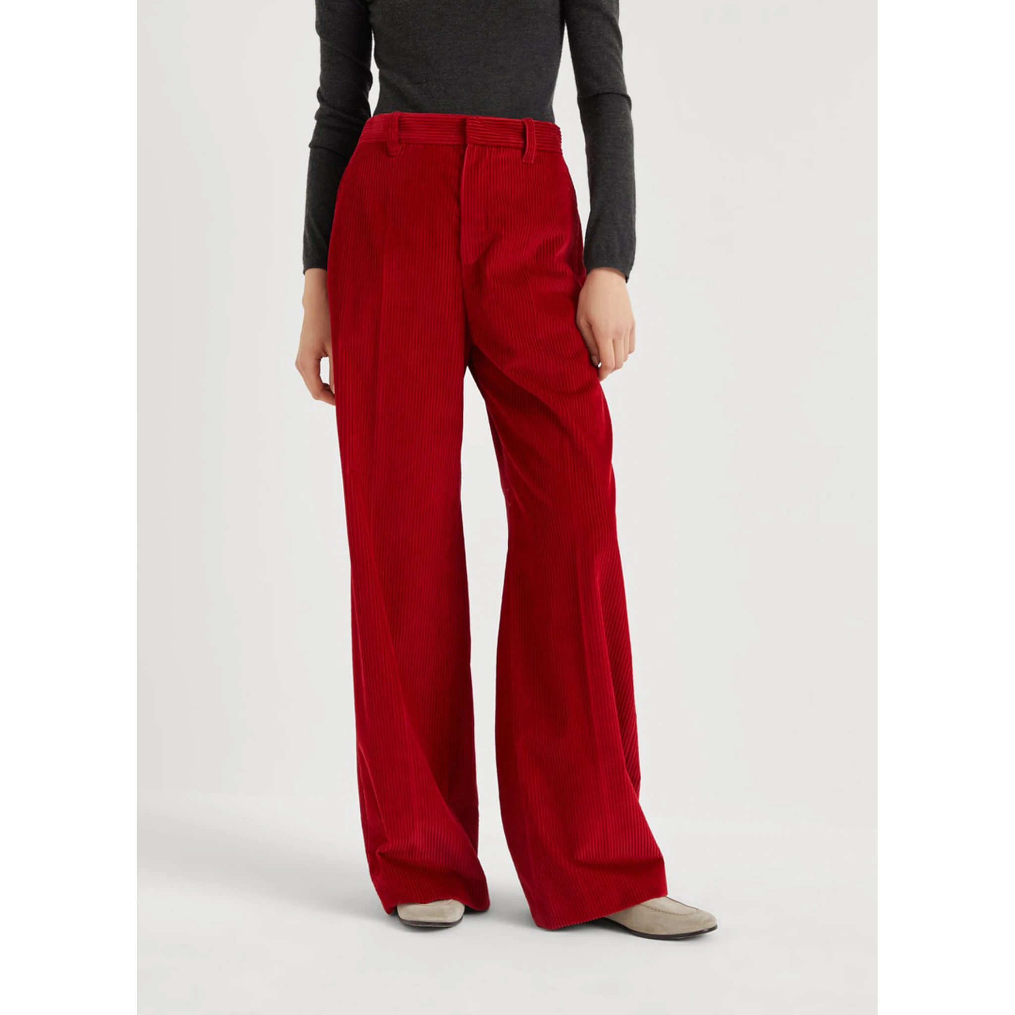 Red Cotton Flared Pants