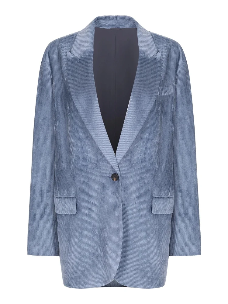 Blue Viscose Jackets And Coat