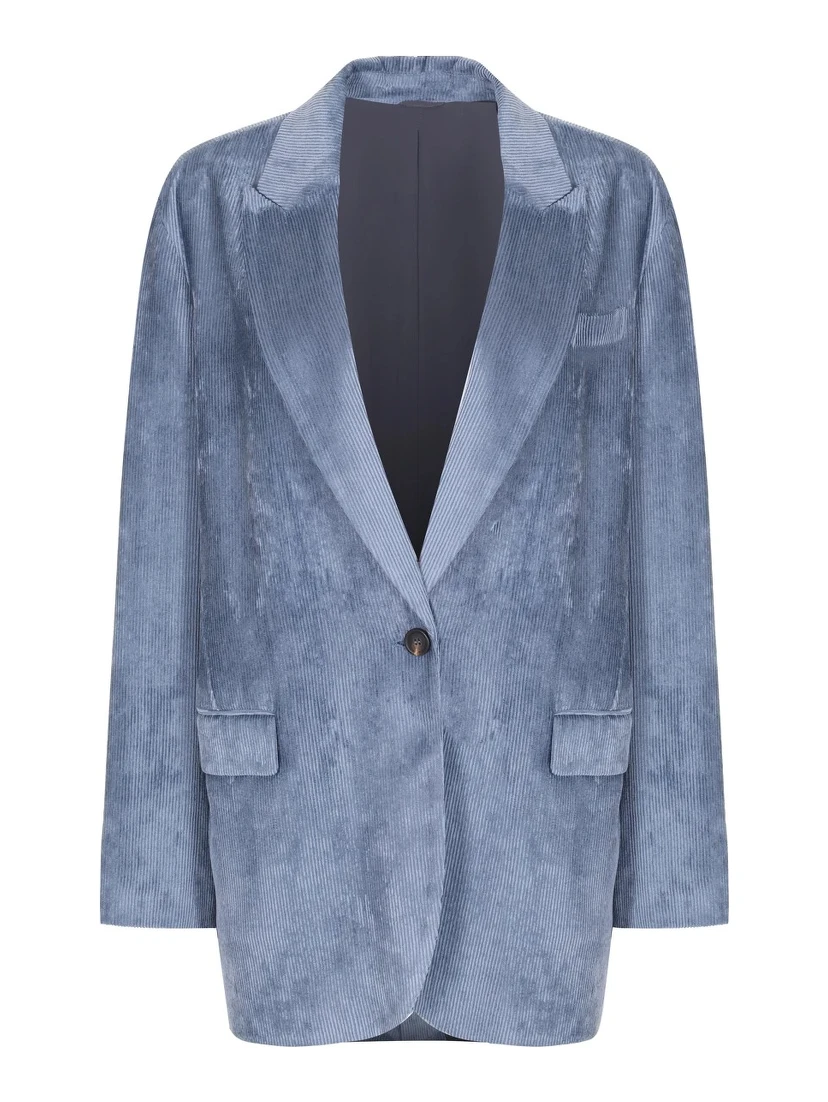 Blue Viscose Jackets And Coat