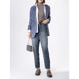 Blue Viscose Jackets And Coat
