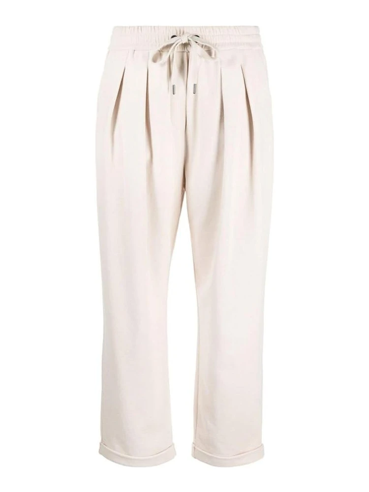 Beige Cotton Casual Pants