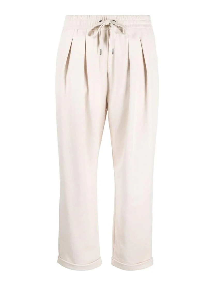Beige Cotton Casual Pants