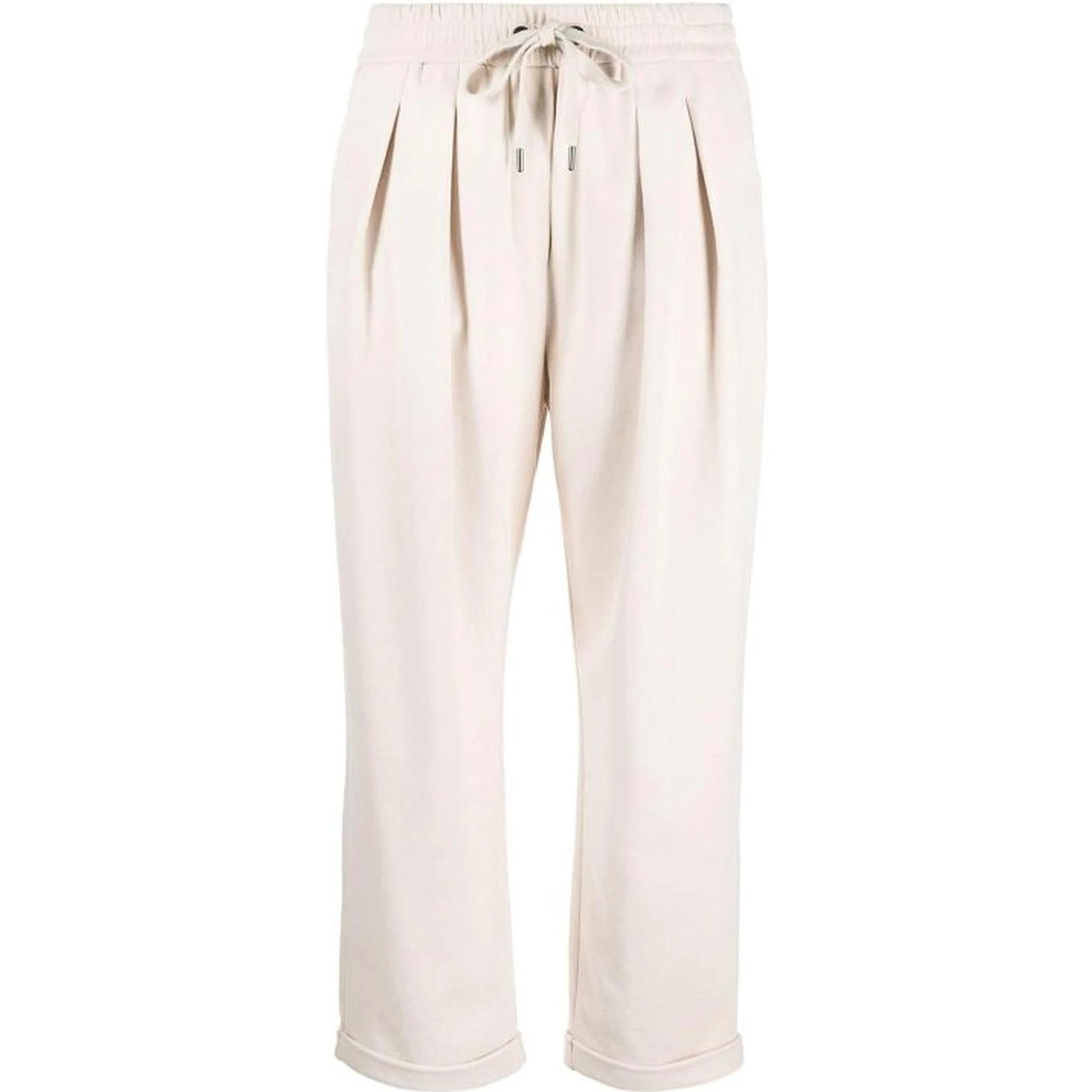 Beige Cotton Casual Pants