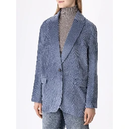 Blue Viscose Jackets And Coat