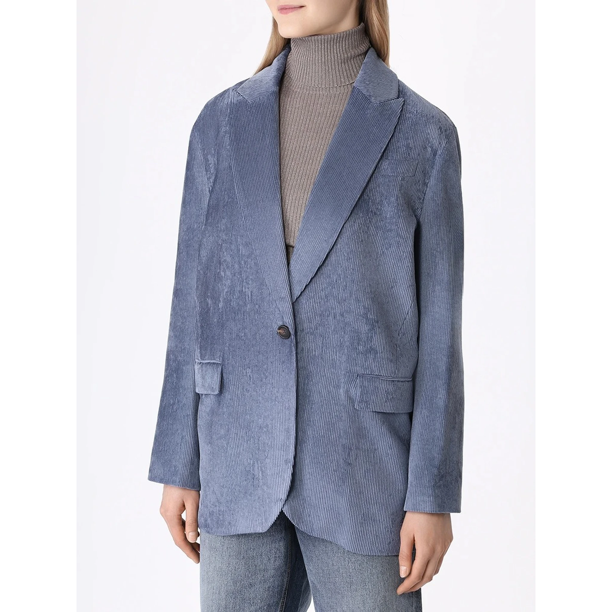 Blue Viscose Jackets And Coat