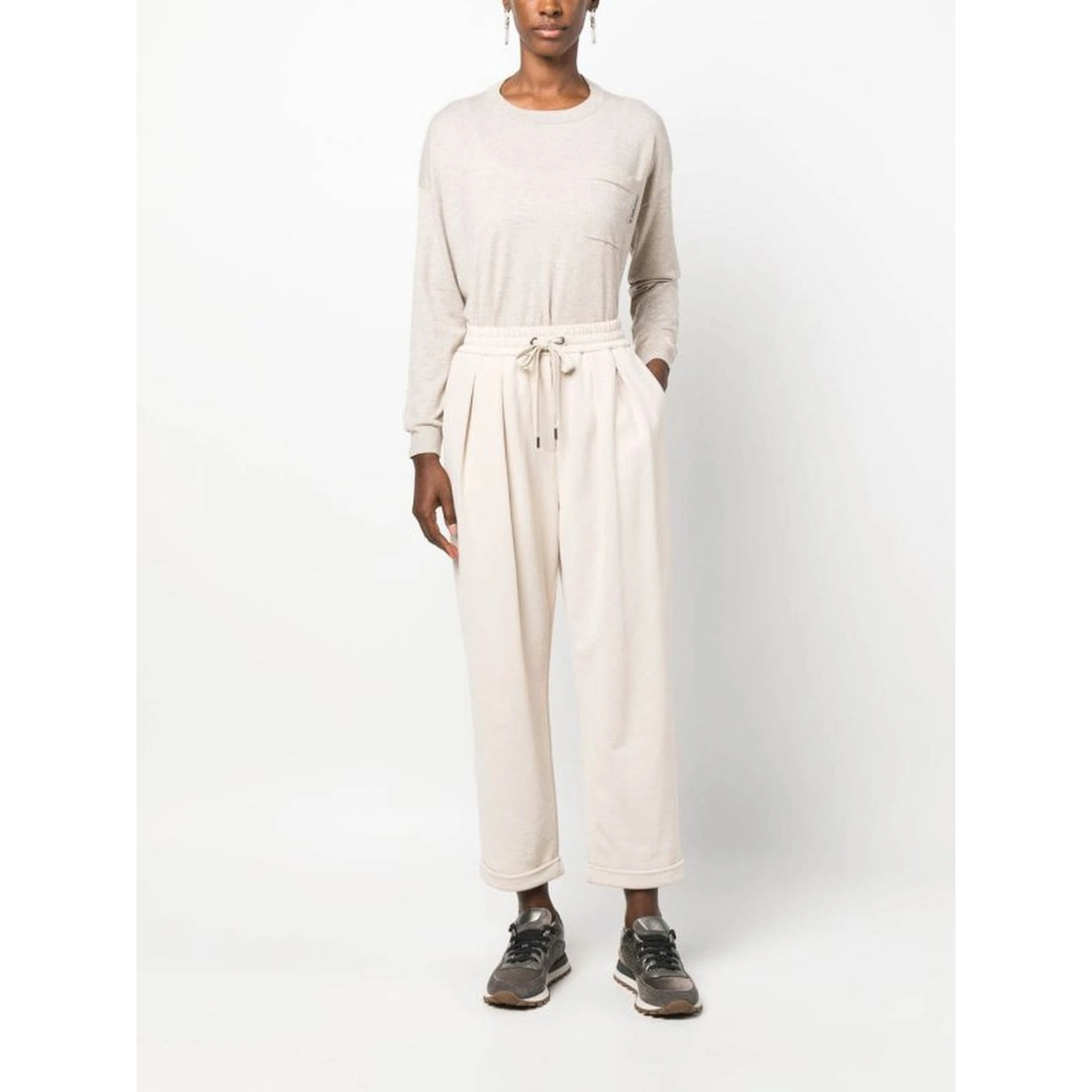 Beige Cotton Casual Pants