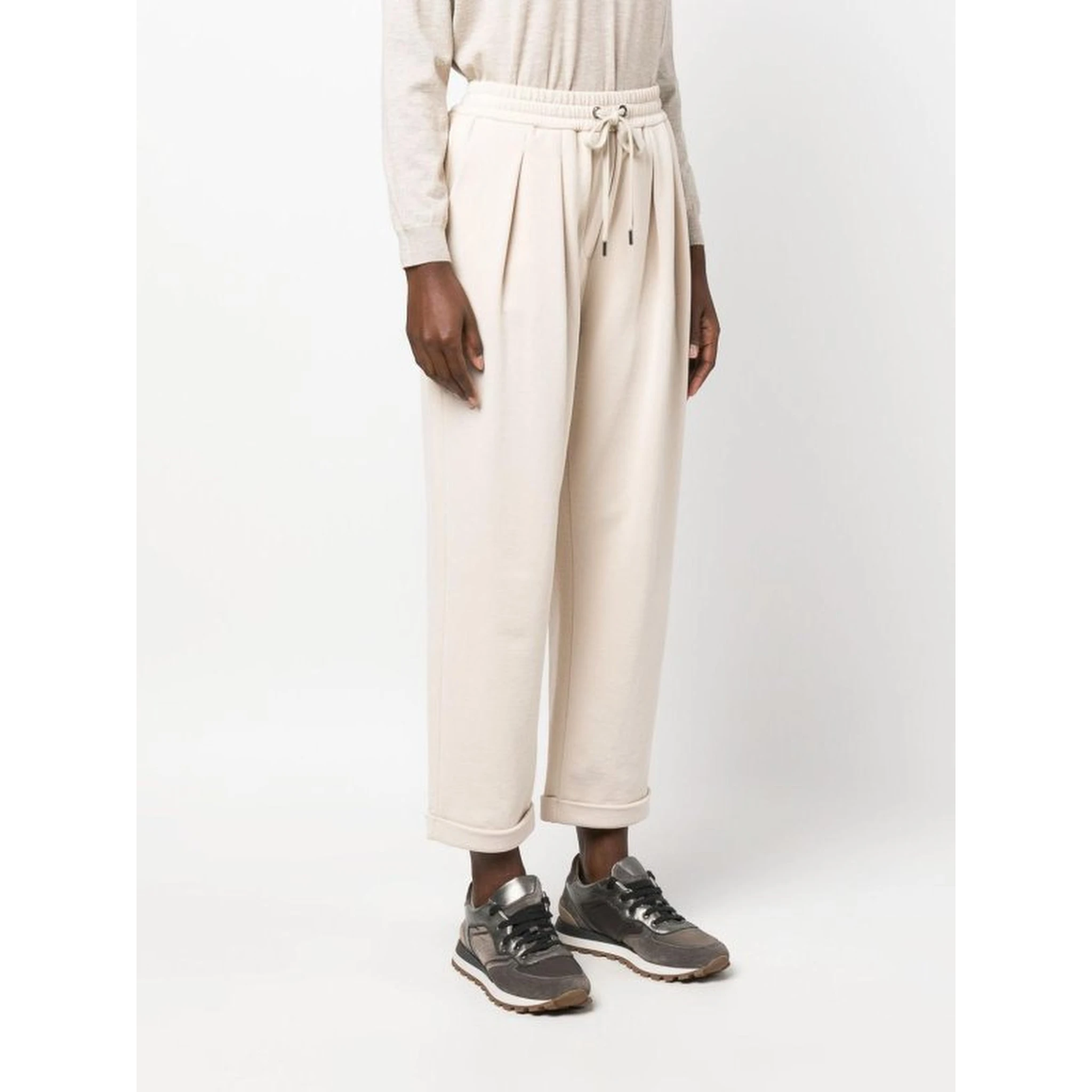 Beige Cotton Casual Pants