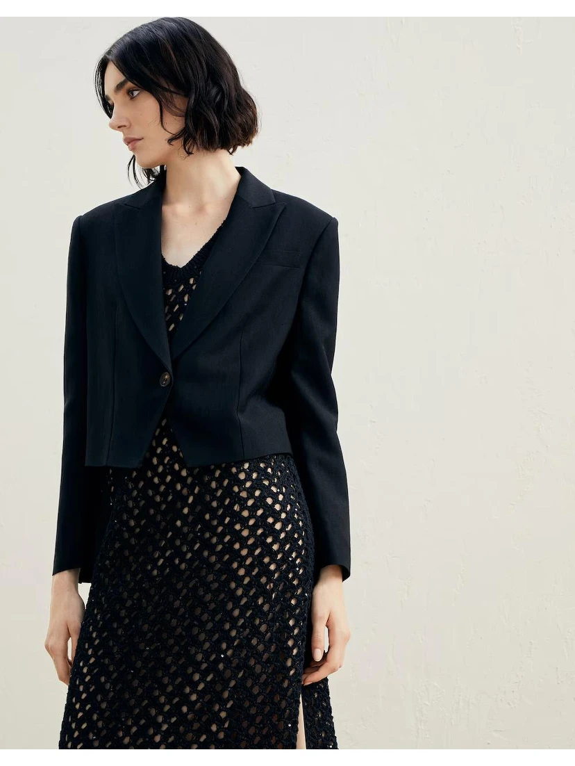 Black Viscose Jackets And Coat