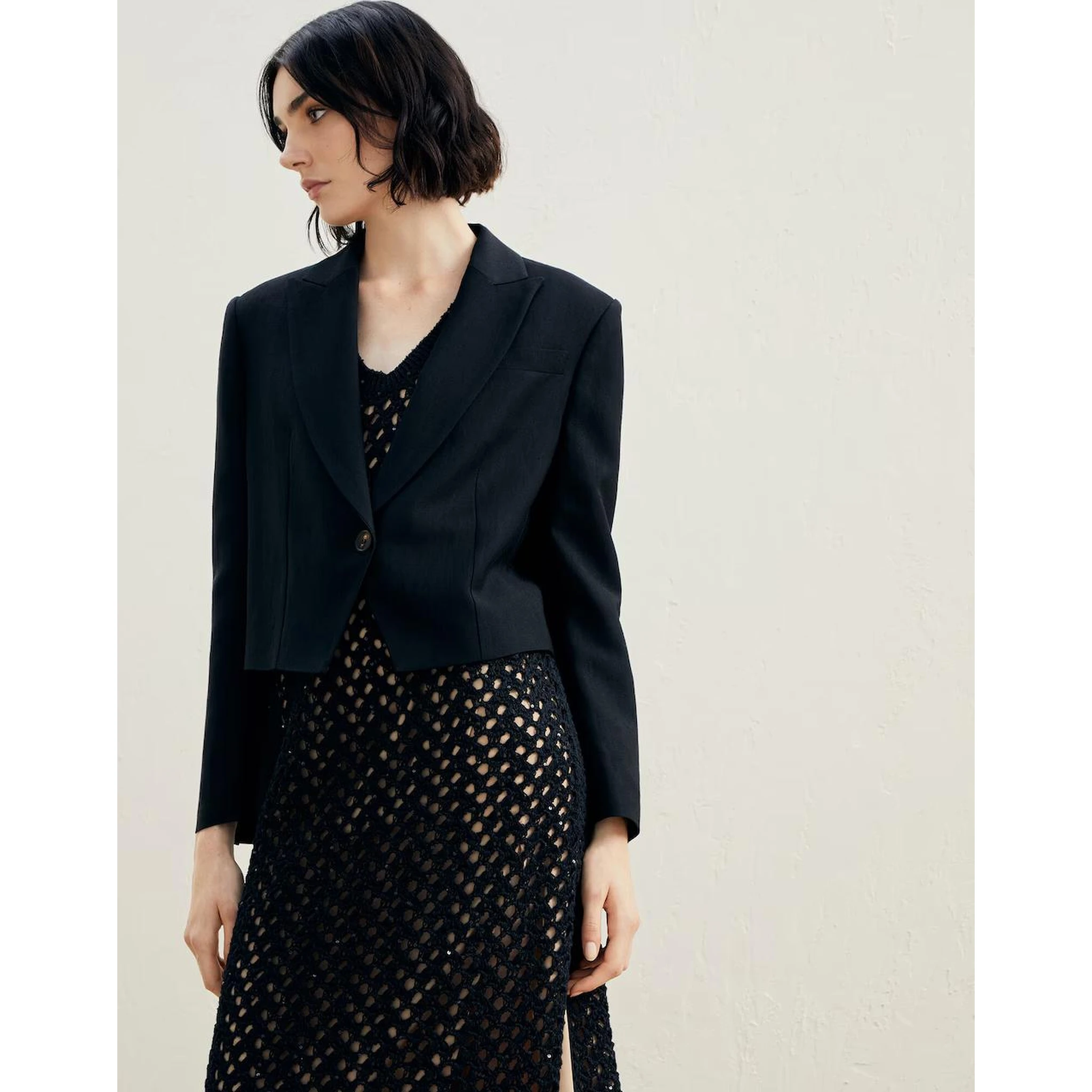 Black Viscose Jackets And Coat