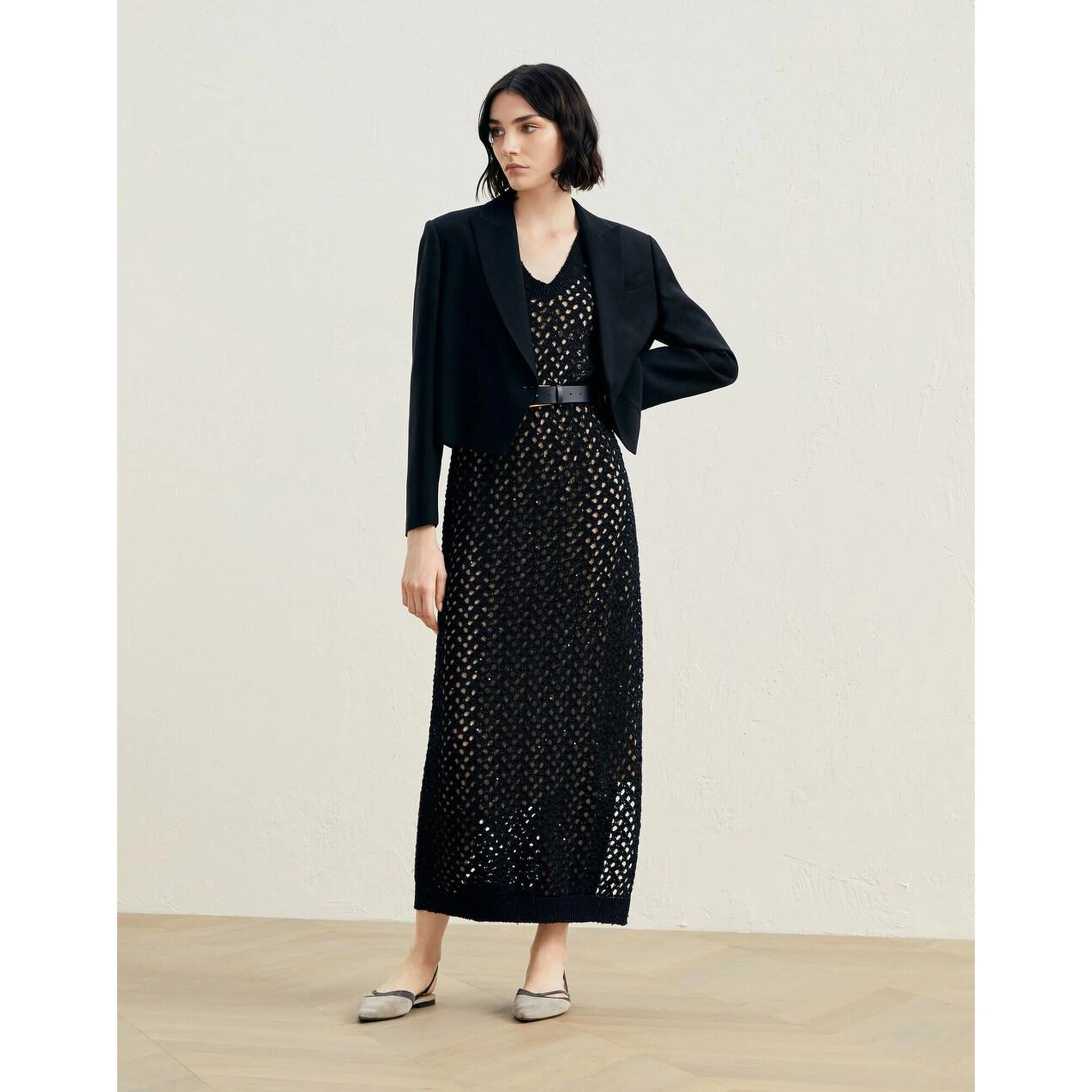 Black Viscose Jackets And Coat