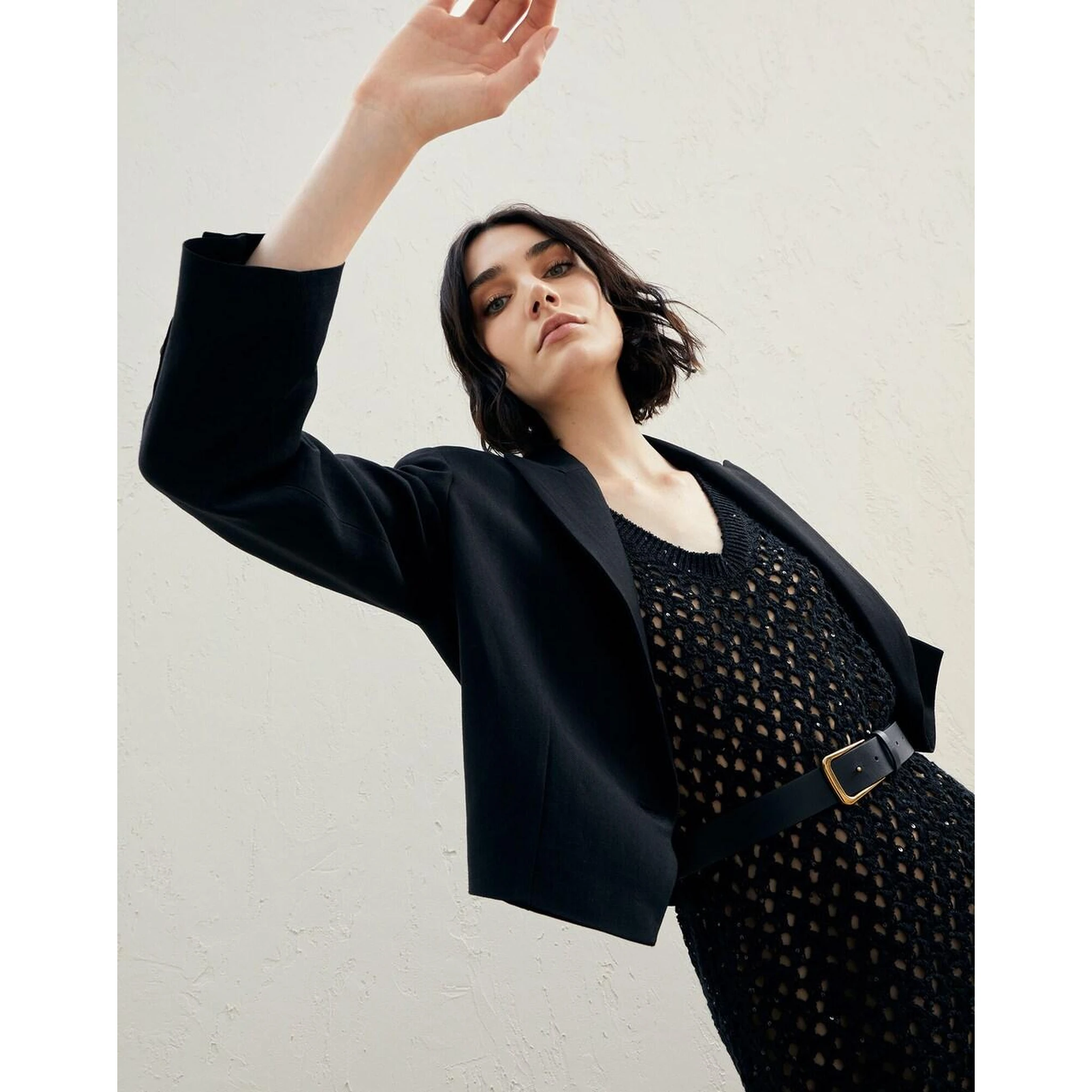 Black Viscose Jackets And Coat