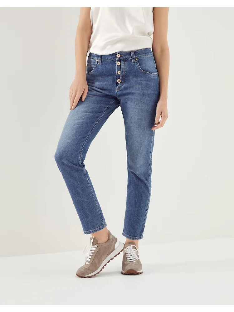 Beige Cotton Straight-Leg Jeans