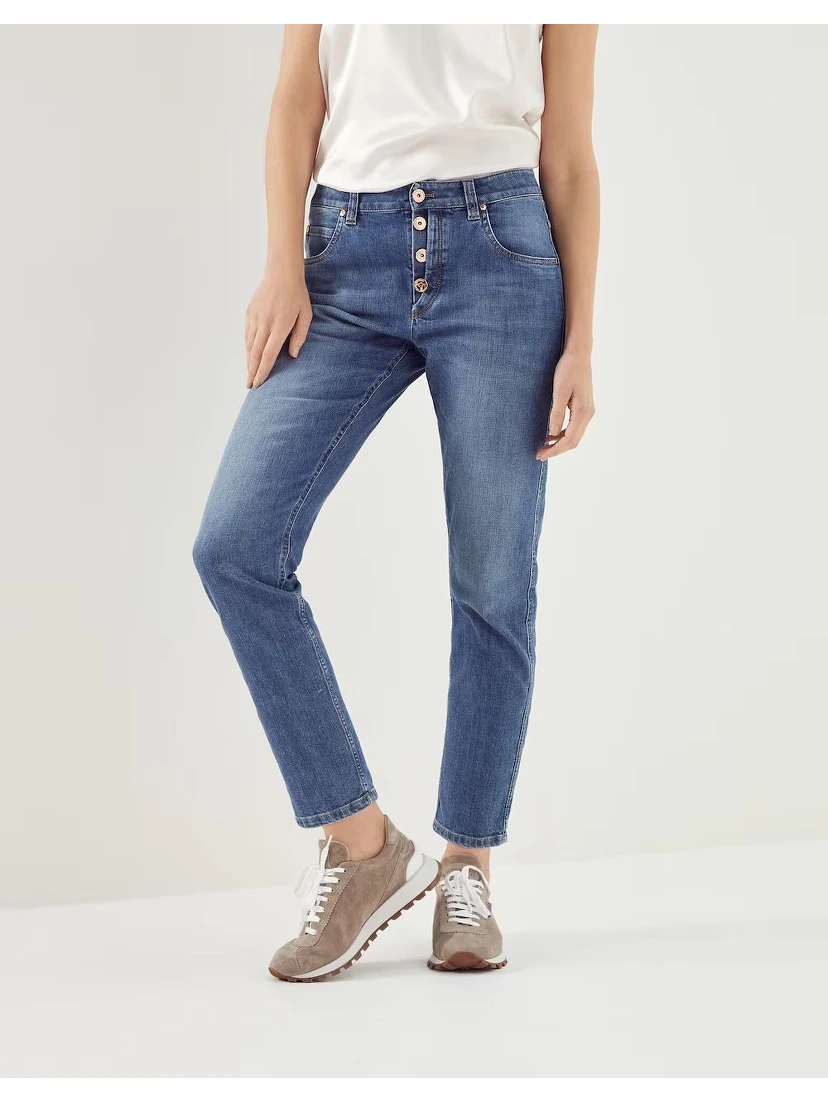 Beige Cotton Straight-Leg Jeans