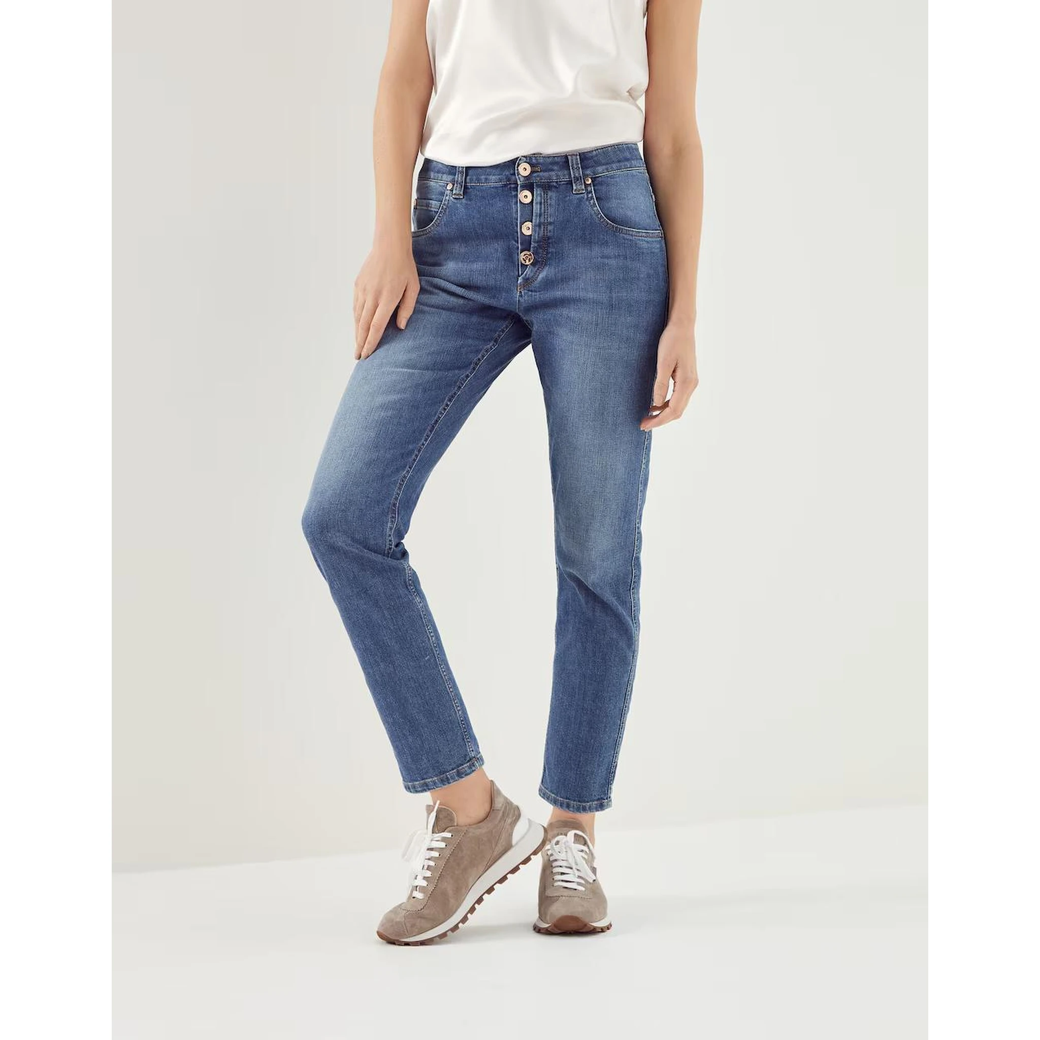 Beige Cotton Straight-Leg Jeans