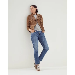 Beige Cotton Straight-Leg Jeans