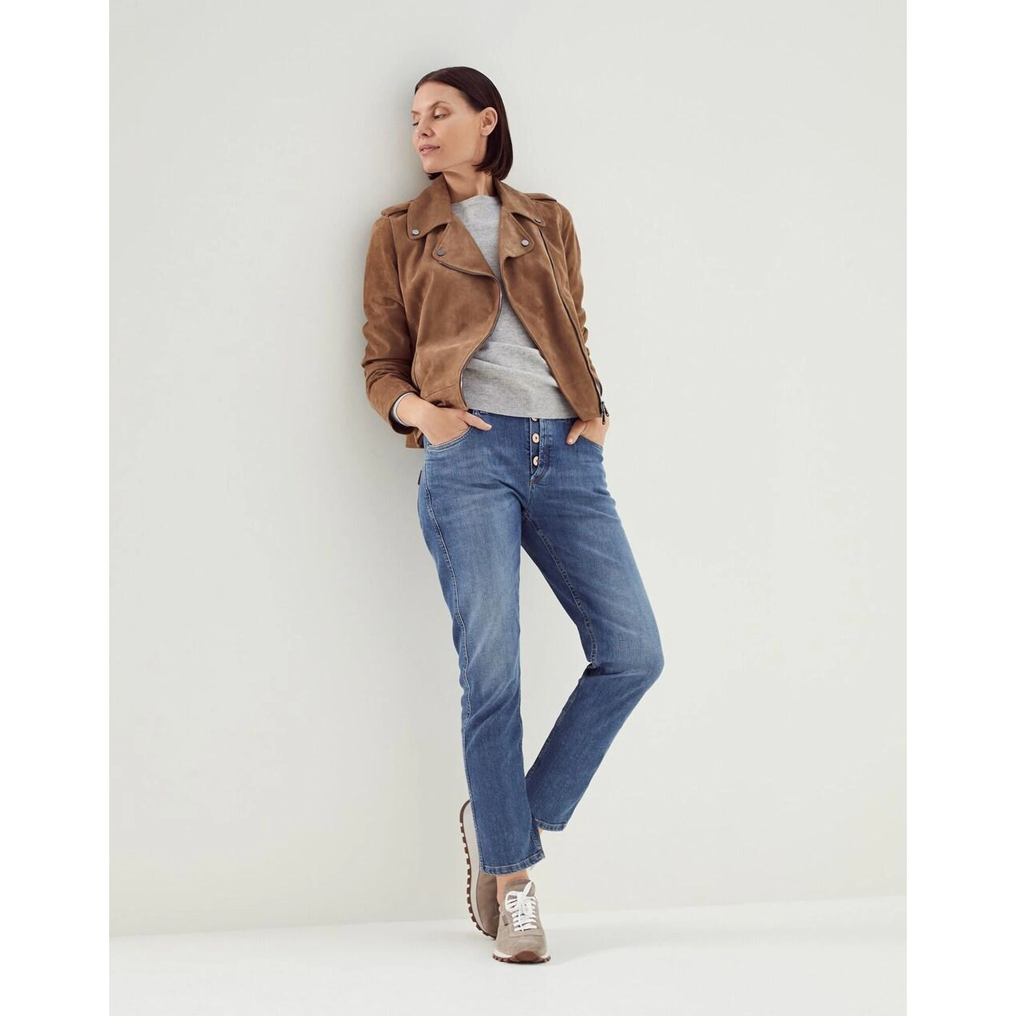 Beige Cotton Straight-Leg Jeans