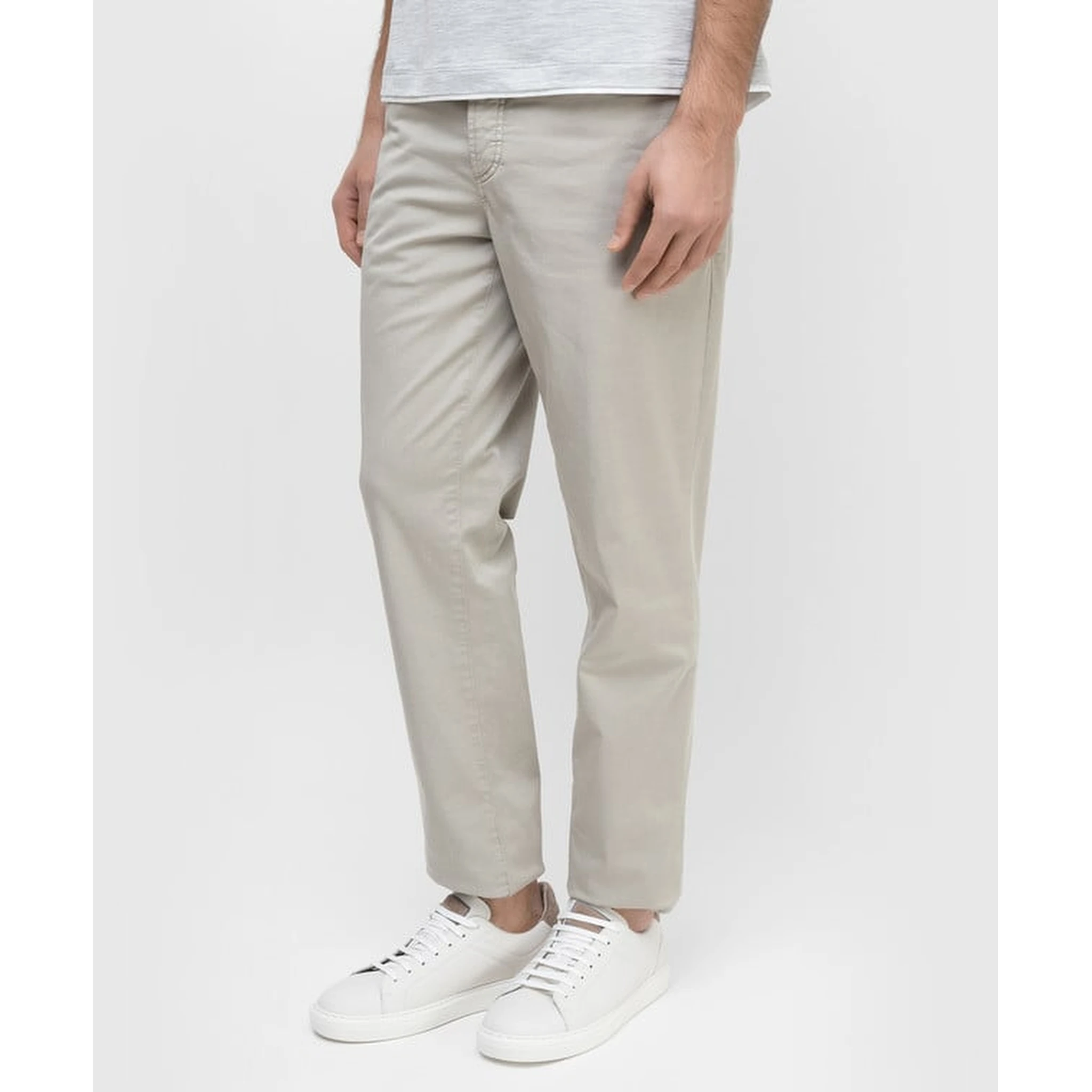 Beige Cotton Casual Pants