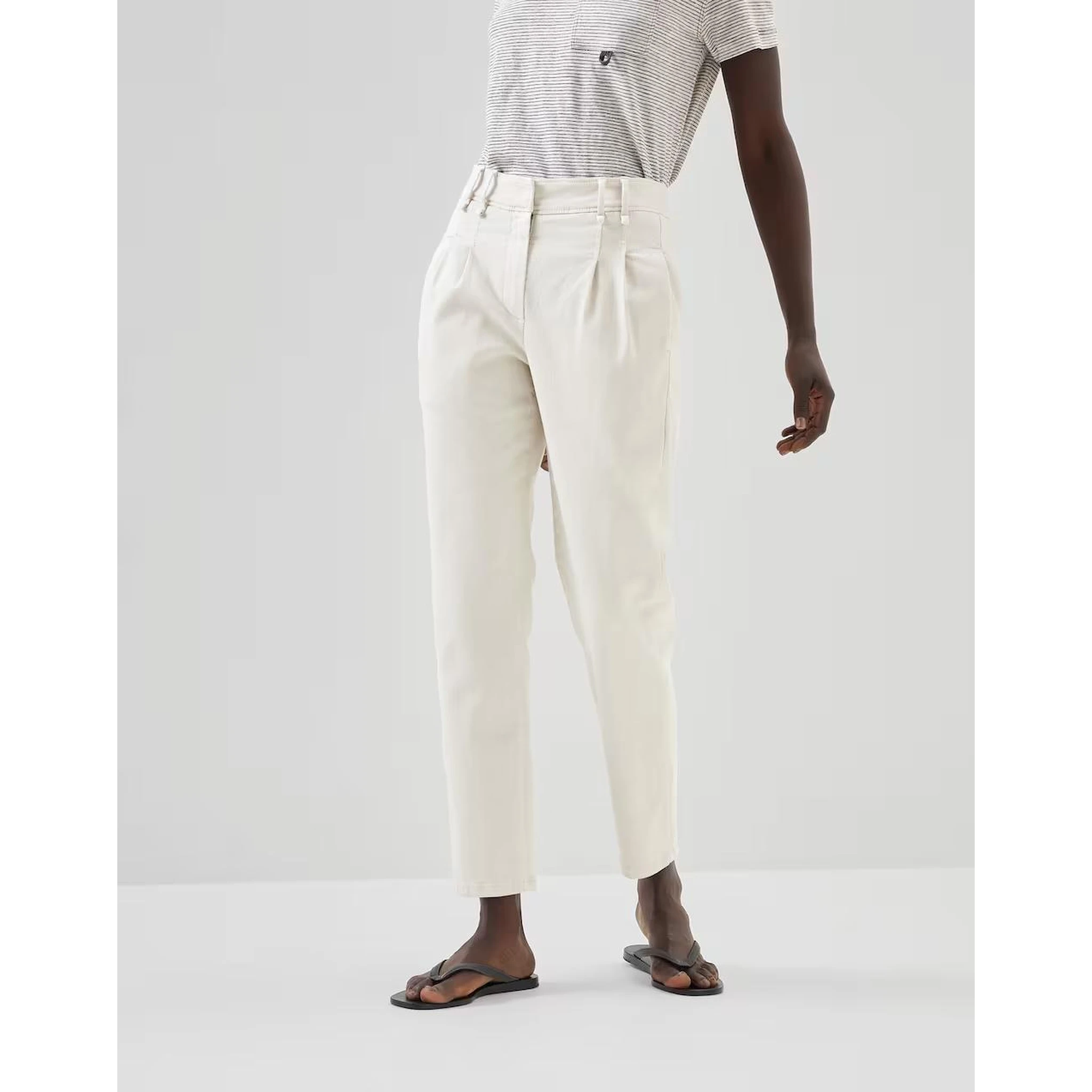 بنطلون قطني أبيض كاجوال