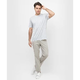 Beige Cotton Casual Pants