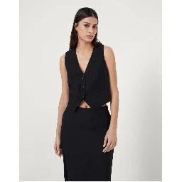 Black Viscose Sleveless Jacket