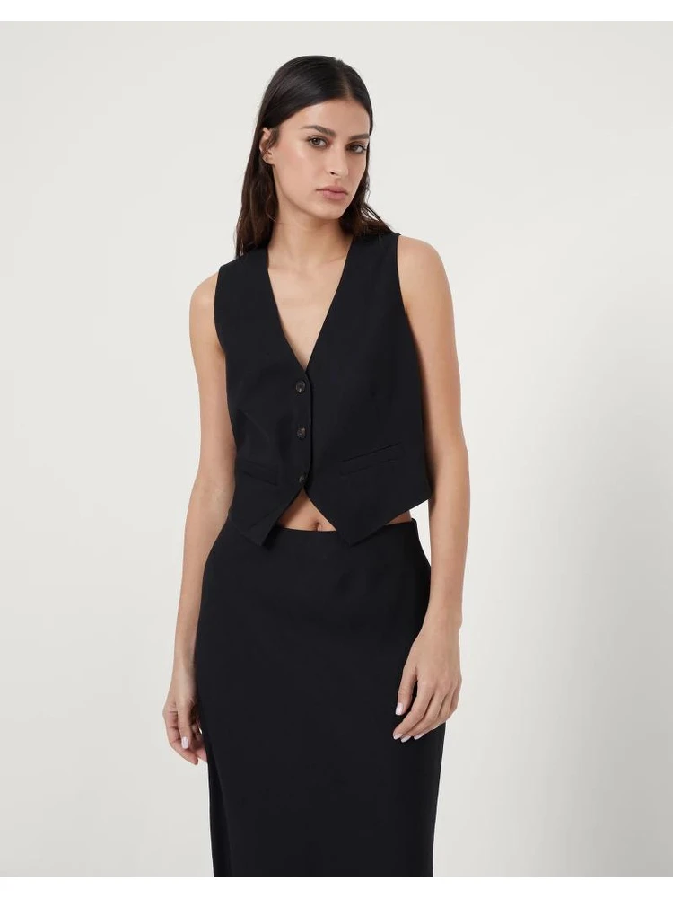 Black Viscose Sleveless Jacket