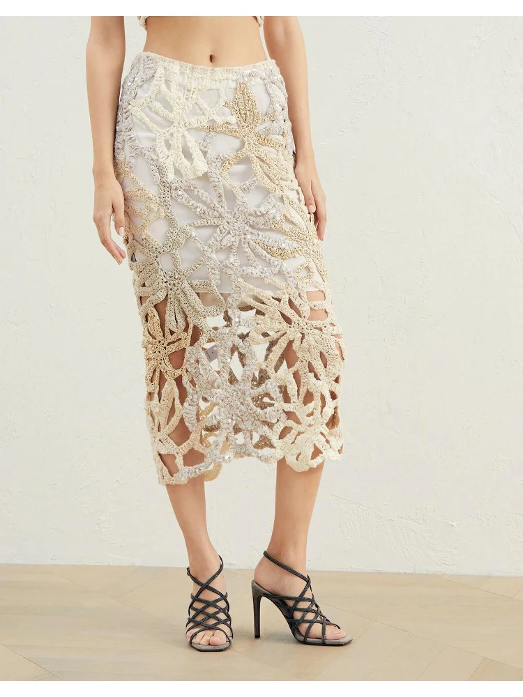 Beige Linen Long Skirt